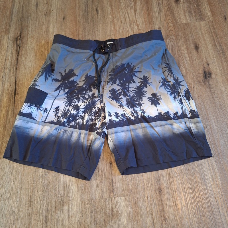 Tropical Island Board Swim Trunks Shorts Mens XL Palm Trees Stars Beach Vacation
