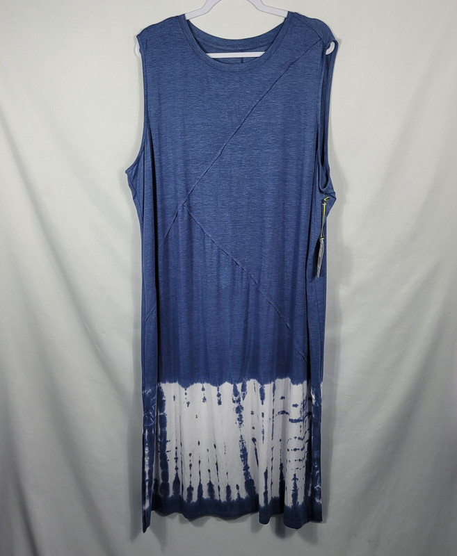 Te Verde Sleeveless Sundress Women’s Size 2X Blue with Tie Dye Dipped Hem NEW