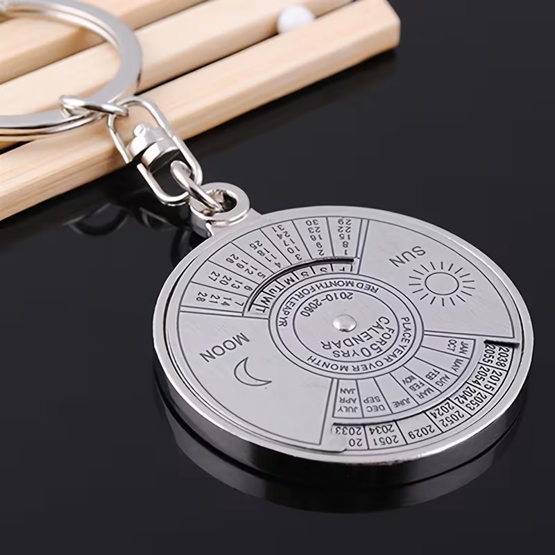 Perpetual Calendar Keychain Metal Pocket Calendar Sun Moon Key Ring Gift
