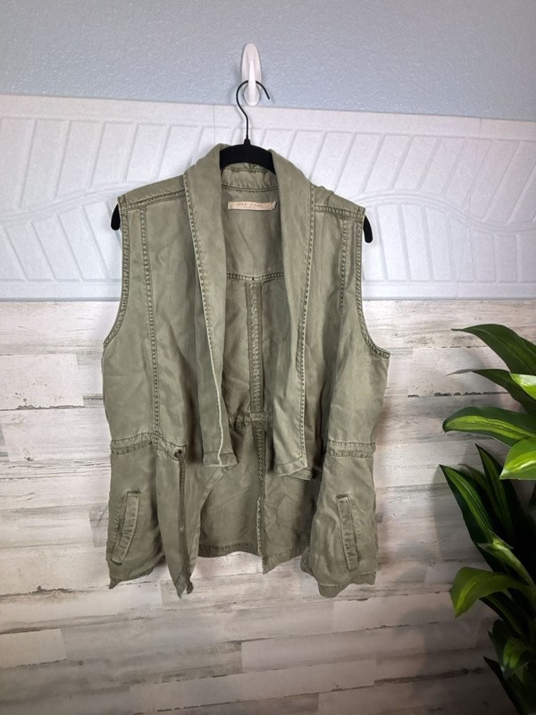 Max Jeans Olive Green Drape Front Utility Vest with Drawstring