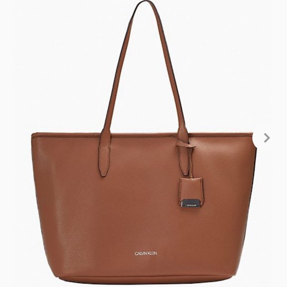 Calvin Klein Pebble Mid Tote Medium Bag Caramel Brown Women’s Handbag H0DAZGD2