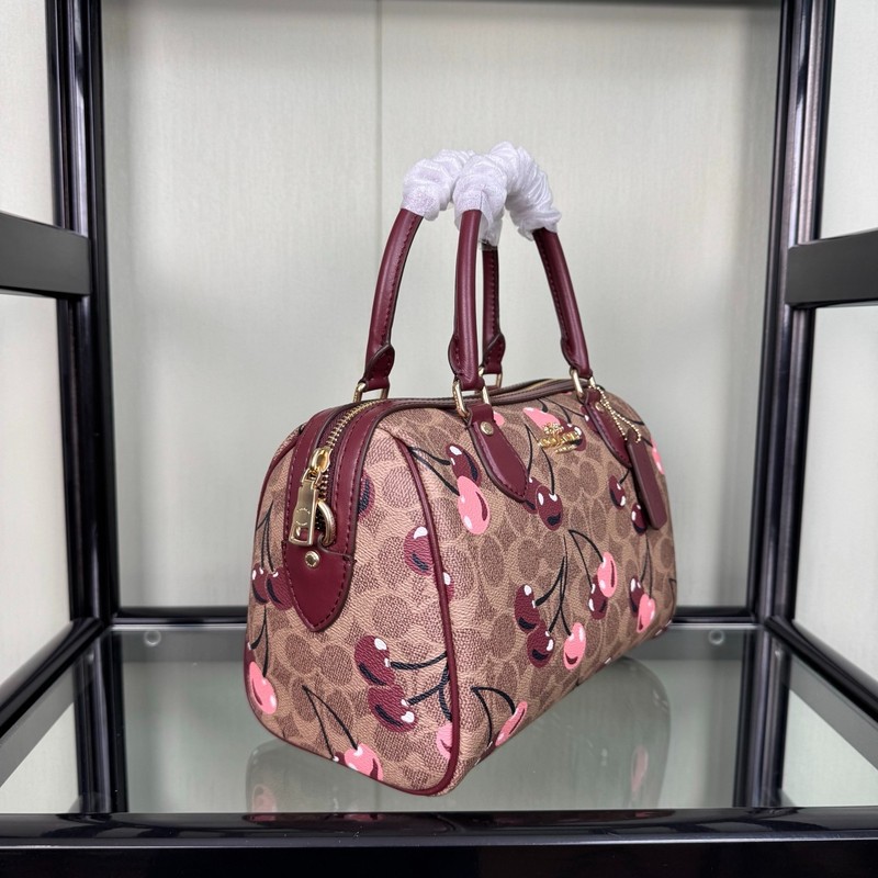 COACH CY692 Rowan Satchel Bag Tan Brown Signature Canvas Cherry Print Outlet New gallery