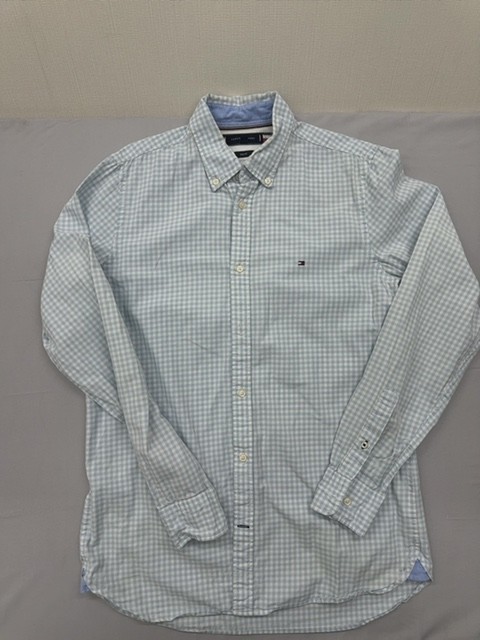 Tommy Hilfiger men’s shirt light blue gingham slim fit long sleeve cotton M