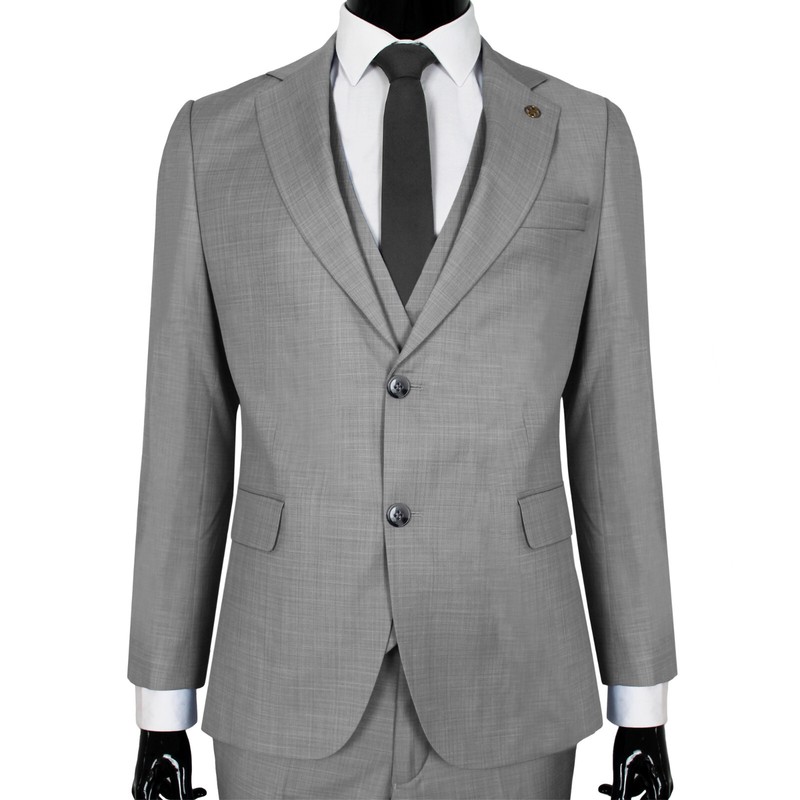 Mens Slim Fit Suit in Grey with Waistcoat - Wedding Stage - Suit - Jacket gallery