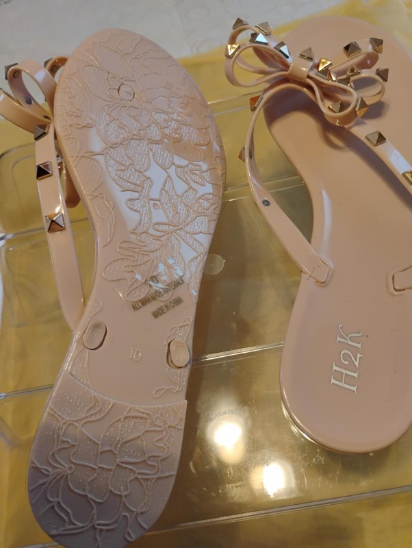 H2K Women's Light Peach Bow Studded Jelly Flip Flops Sandals Size 10 gallery