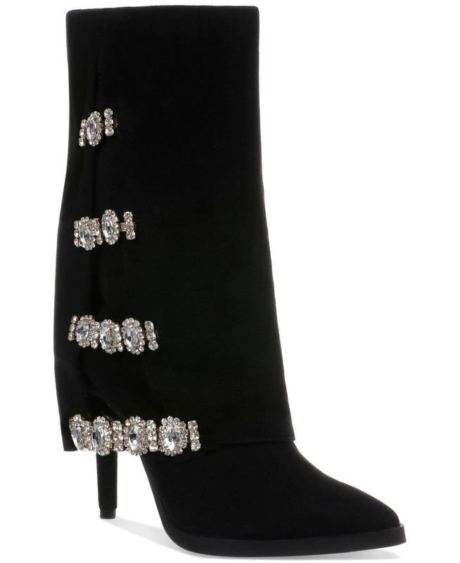 MSRP$149 Thalia Sodi Nami Womens Embellished Man Made Mid Calf Boots BLK 8.5M US