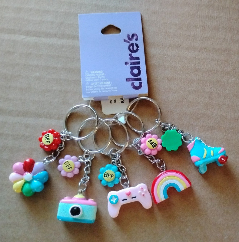 Claire’s Keychain Set | 7-Piece Colorful Charms | BFF Gifts | Rainbow, Camera, F