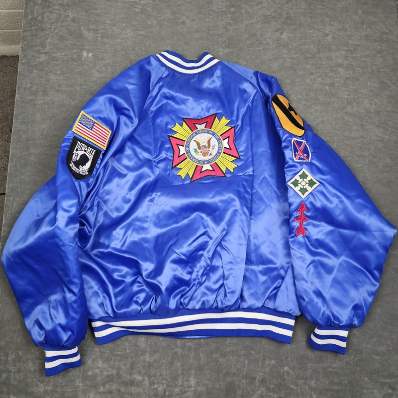 King Louie Jacket Mens XL Blue Korean War Veteran VFW Patch Embroidered USA 90s