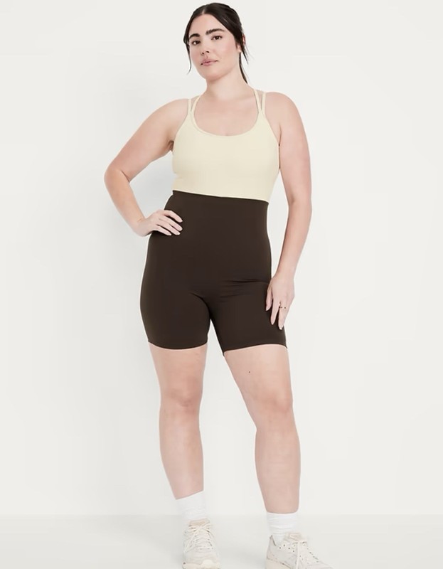 NWT OldNavy Color Block Yellow Brown Scoop Neck Studio Athletic Bodysuit Workout
