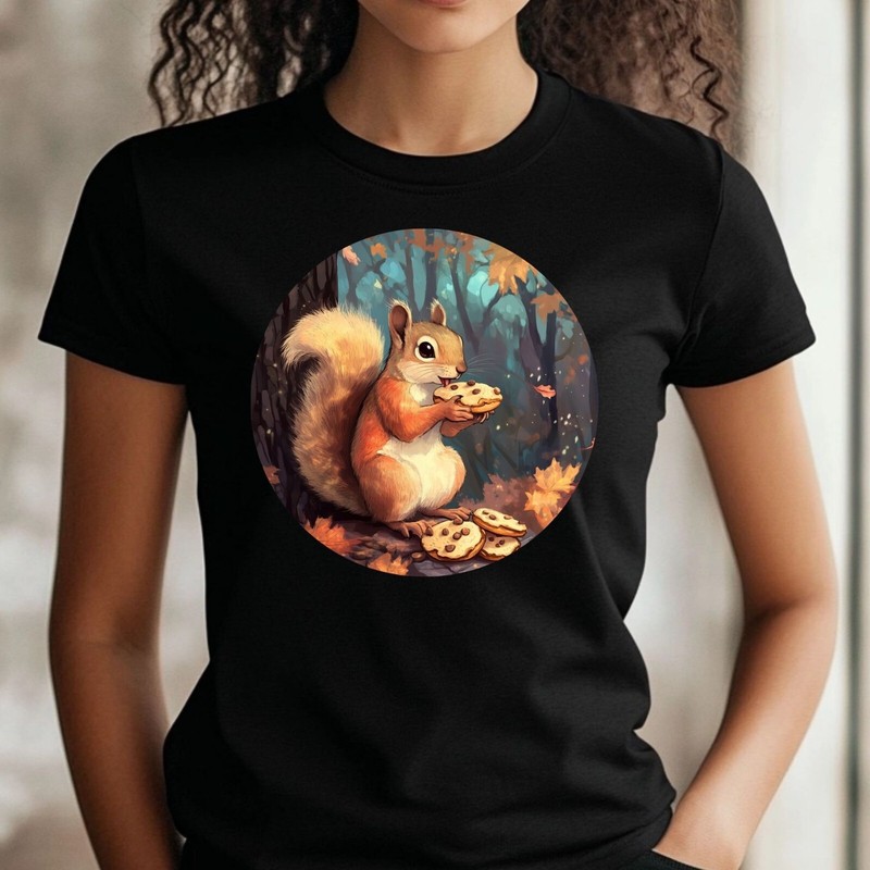 Women’s Squirrel Cookie Print Cotton T-Shirt Size S to 3XL