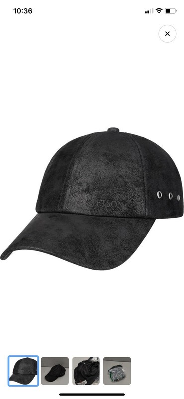 Stetson Liberty 6-Panel Baseball Cap. Vintage pigskin leather-Black Adjustable