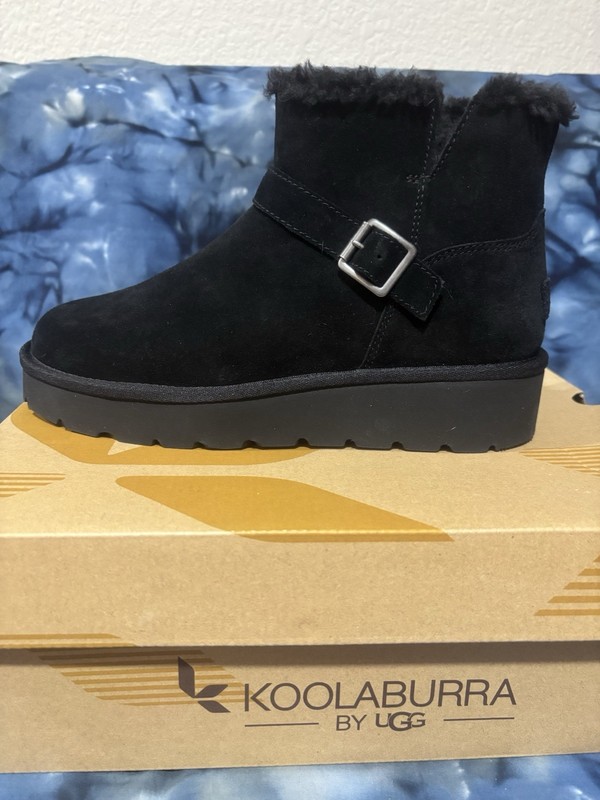 Koolaburra by UGG Kelissa Mini Black Suede Bootie Zip Buckle Faux Fur US 9