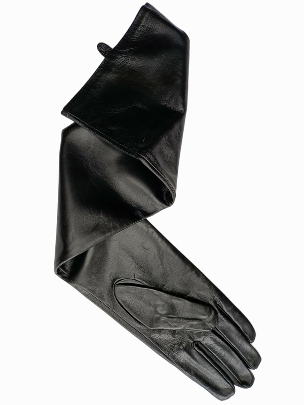 Women Long Plain Opera Evening Gloves Lambskin Leather Gloves Black gallery