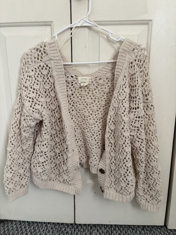 Artelier Nicole Miller Sweater Womens Medium Cardigan Cream Open Crochet