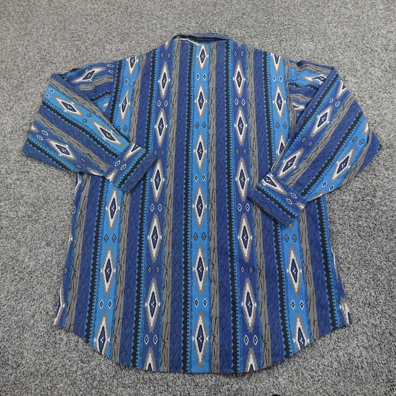 High Noon Shirt Mens XL Blue Pearl Snap Aztec Navajo Western Cowboy Rodeo Serape gallery