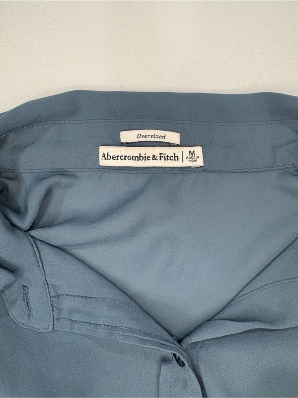 Abercrombie & Fitch Blue Sheer Button Down Blouse Long Sleeve Size Medium gallery