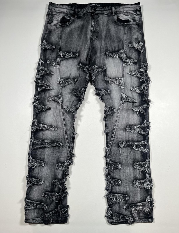 Legendary Status Jeans Mens 42 Gray Distressed Fringe Slim Tapered Denim