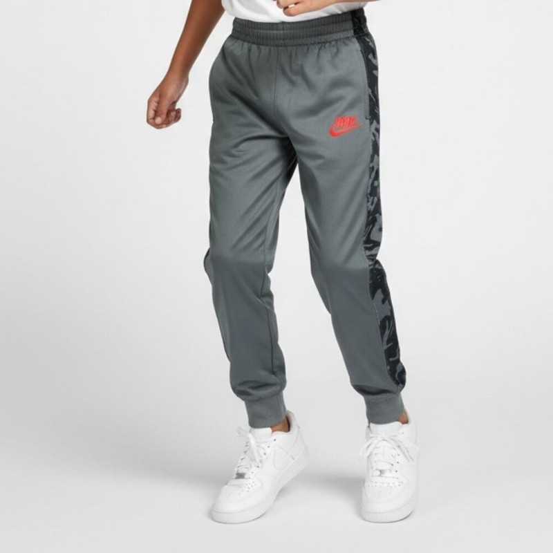 Nike Youth Jogger Pants Gray Black Camo Side Panels Red Logo Athletic