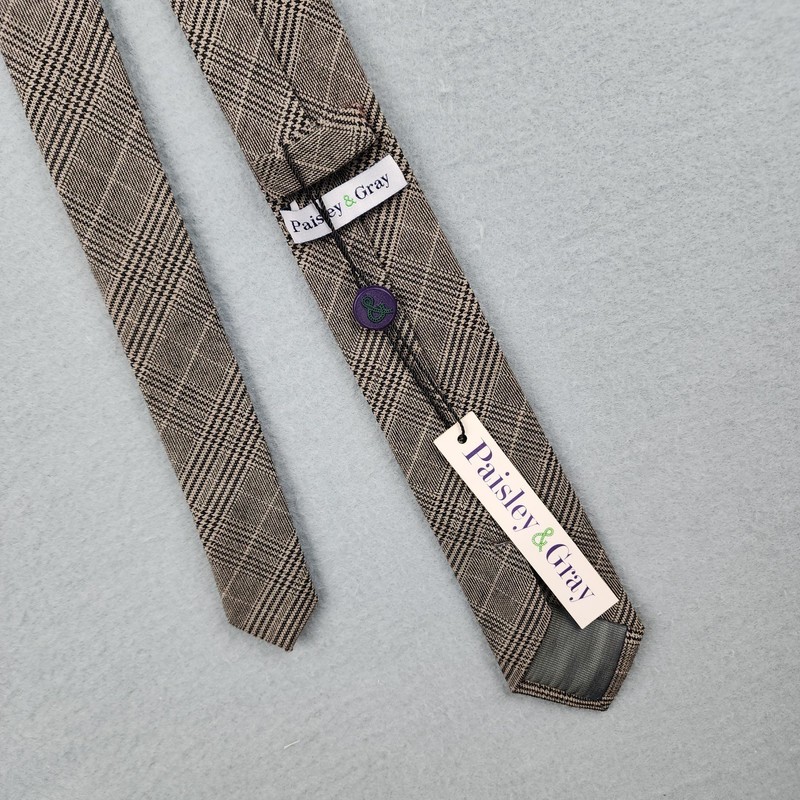 Paisley & Gray Tie Mens One Size Beige Plaid Skinny Polyester Rayon Necktie