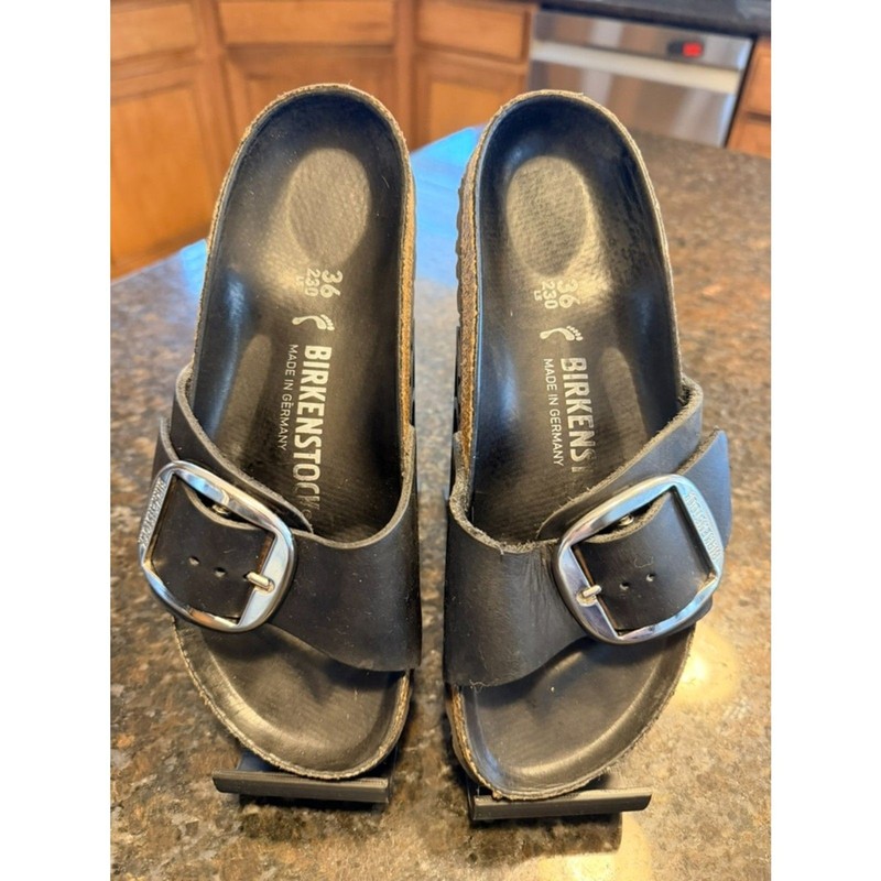 Birkenstock Madrid Big Buckle Sandals – Black Leather – EU 36 (L5) – EUC!