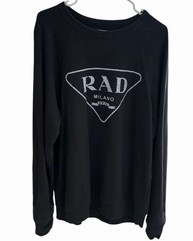 ELLA & EMM Black Graphic Logo Crewneck Raglan Fleece Sweatshirt Womens XL
