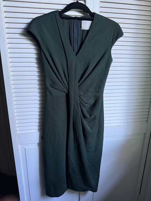 Jason Wu Green V-Neck Cap Sleeve Ruched Twist Front Sheath Dress