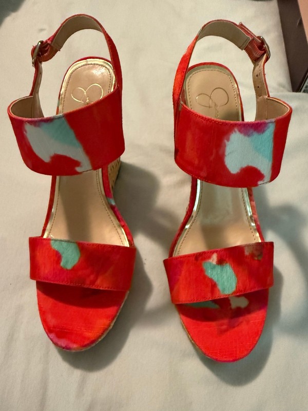 Jessica Simpson -Jeisha- Red-Multi Colored Wedge Women’s size 7M -New in box