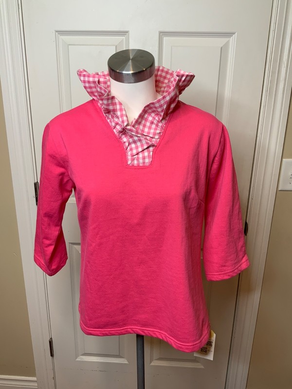 Elizabeth Wilson Designs Pink Gingham Ruffle Bow Sweatshirt, Size S