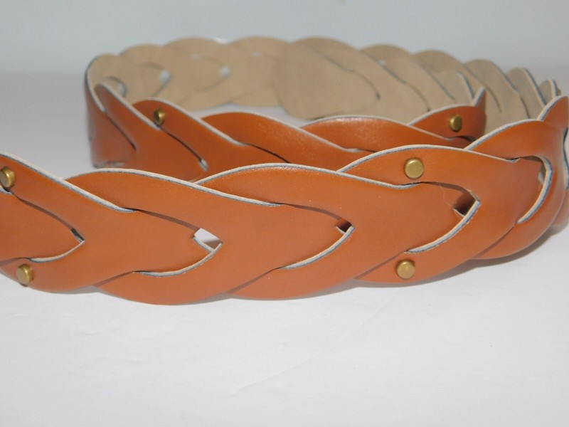 Womens Brown Braid 2X Belt Gold Tone Buckle 49 inches gallery