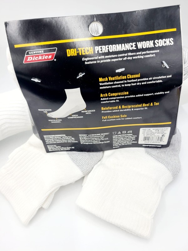 Dickies Men's Dri-tech Moisture Control Ankle Socks 6 Pairs Size 6-12 White/Gray gallery