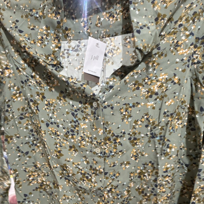 J.Jill Floral V-Neck Button Front Woven Rayon Blouse Long Sleeve Size S