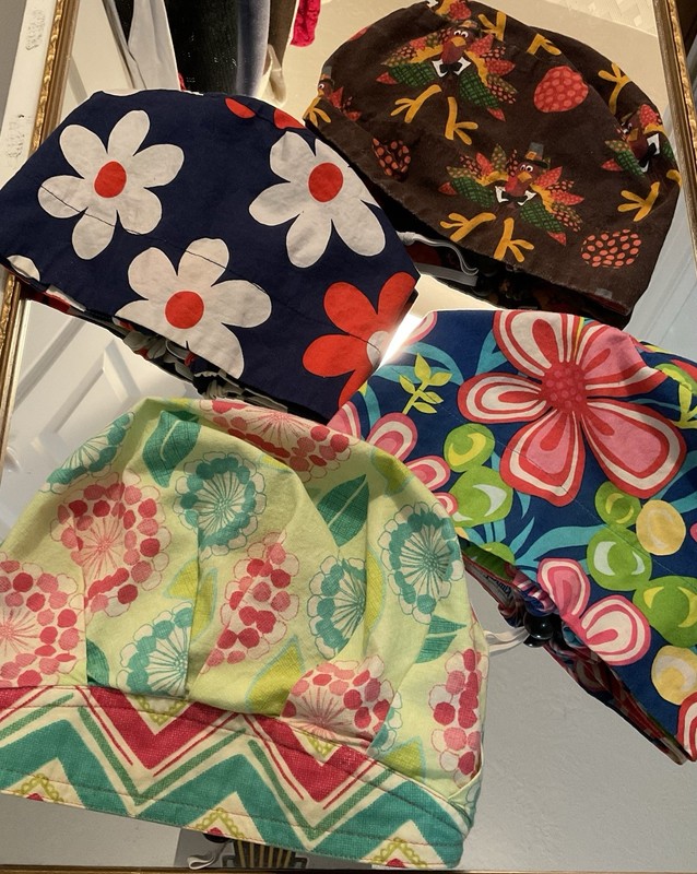 Kim Kaps Set Of 4 Thanksgiving Floral Medical Scrub Chef Caps Work Wear Nurse