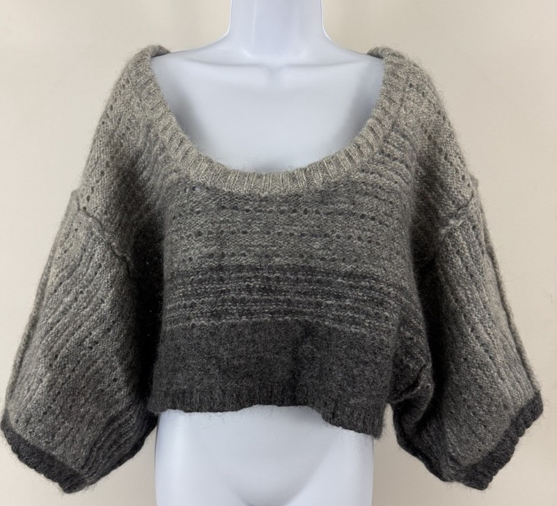 BIRD By Juicy Couture Gray Ombre Crop Cozy Pullover Sweater Sz M/L