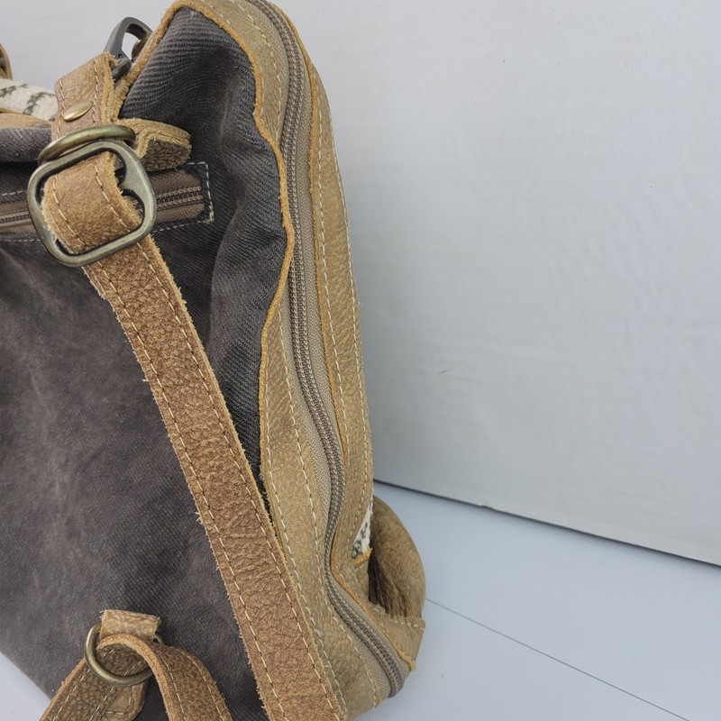 Myra bag Amber upcycled canvas & cowhide backpack S-1332 gallery