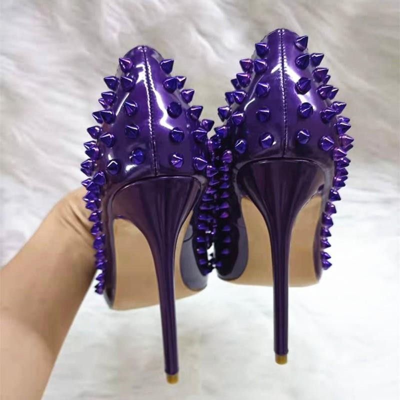 Women's Studded Rivets Pointed Toe High Heel Pumps Nightclub Party Western Shoes gallery