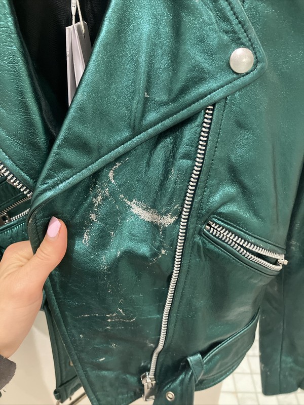 NWT WALTER BAKER Allison Emerald Metallic Green Leather Jacket XS Orig $698 WOW! gallery
