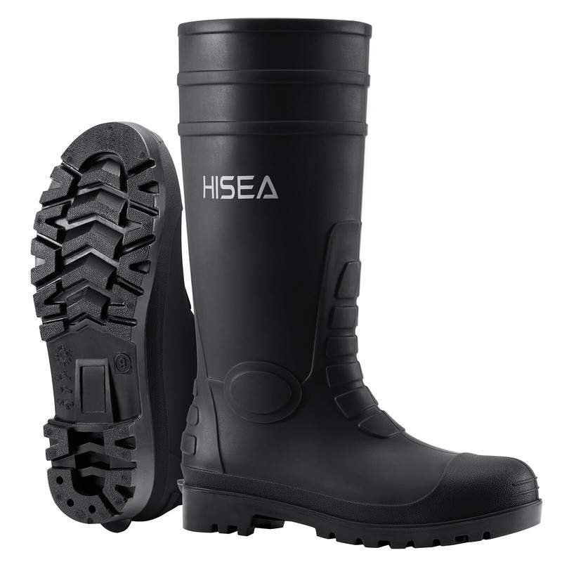 HISEA Men Rain Boots w/Steel Shank Waterproof Corrosion-Resistant Mud Work Boots