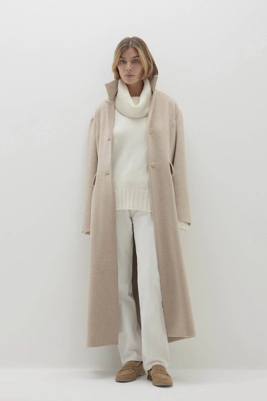 NAKEDCASHMERE Ottilie Longline Overcoat Camel Heather Belted Collared Size L
