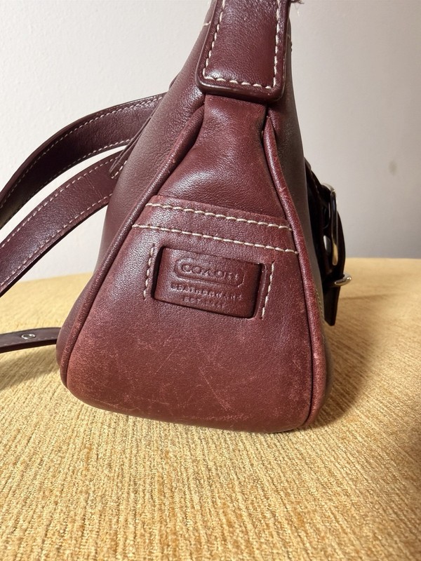 Coach Brown Small Shoulder Bag, Buckle Accent Zip Closure, Lined Inner Pockets gallery