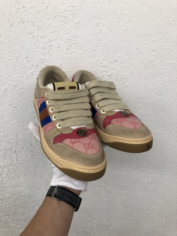 AUTHENTIC GUCCI Canvas Screener Sneaker Pink Monogram Suede EU 36 US 6 L1-2