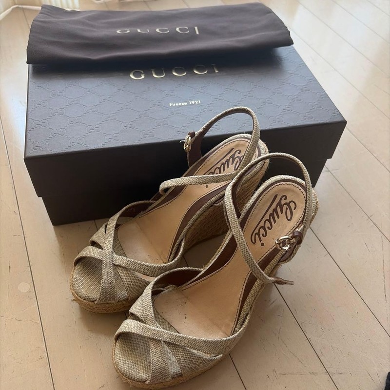 Rare Gucci Beige Espadrille Wedge Sandals Women’s Size EU35.5 / US5.5 Heels 11cm