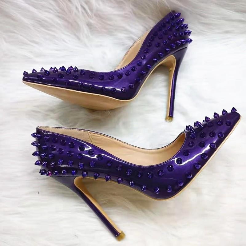 Women's Studded Rivets Pointed Toe High Heel Pumps Nightclub Party Western Shoes gallery