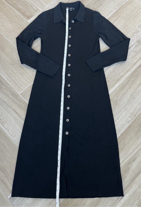 J.CREW Black Ribbed Knit Collared Button-Front Midi Shirt Dress Stretch M gallery