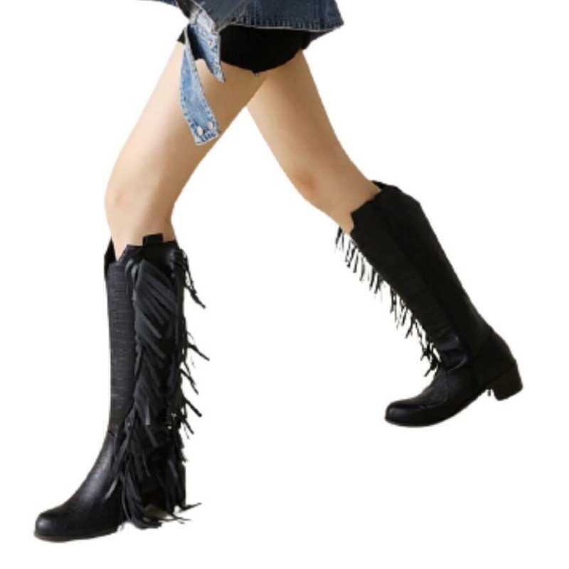 Women's Fashion Western Cowgirl Fringe Tassels Vintage High Boots Nightclub Date gallery