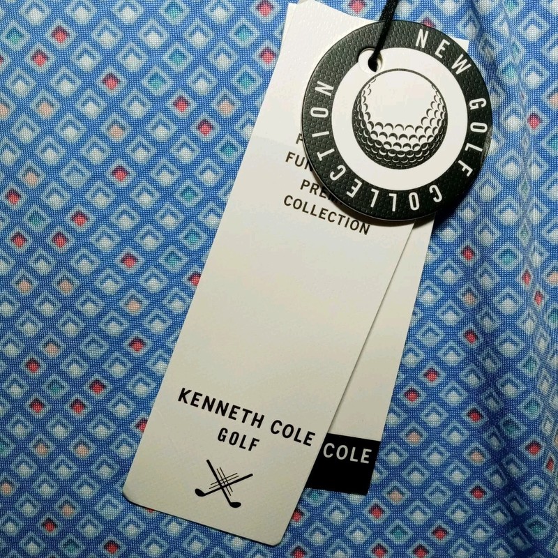 NWT Kenneth Cole Golf Polo XL Baltic Blue Diamonds Squares Shirt Top MSRP $69 gallery
