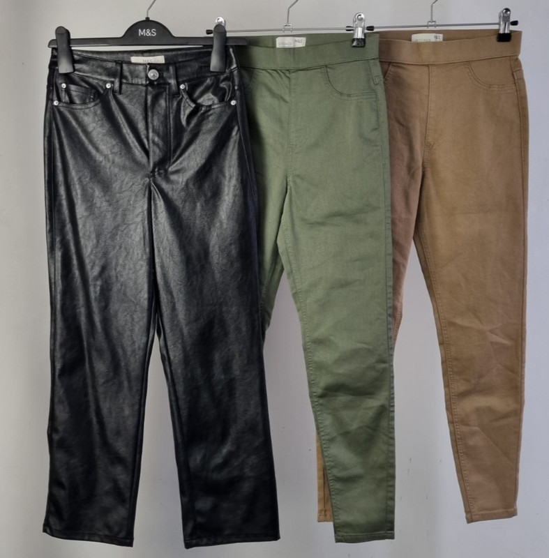 M&S Women’s Jeans & Jeggings Size 6 Short 3Pcs Black Beige Khaki Pleather NEW