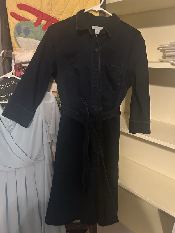 Vintage Liz Claiborne Denim Shirt Dress Size 8 Belted Classic 80s/90s Dark Wash