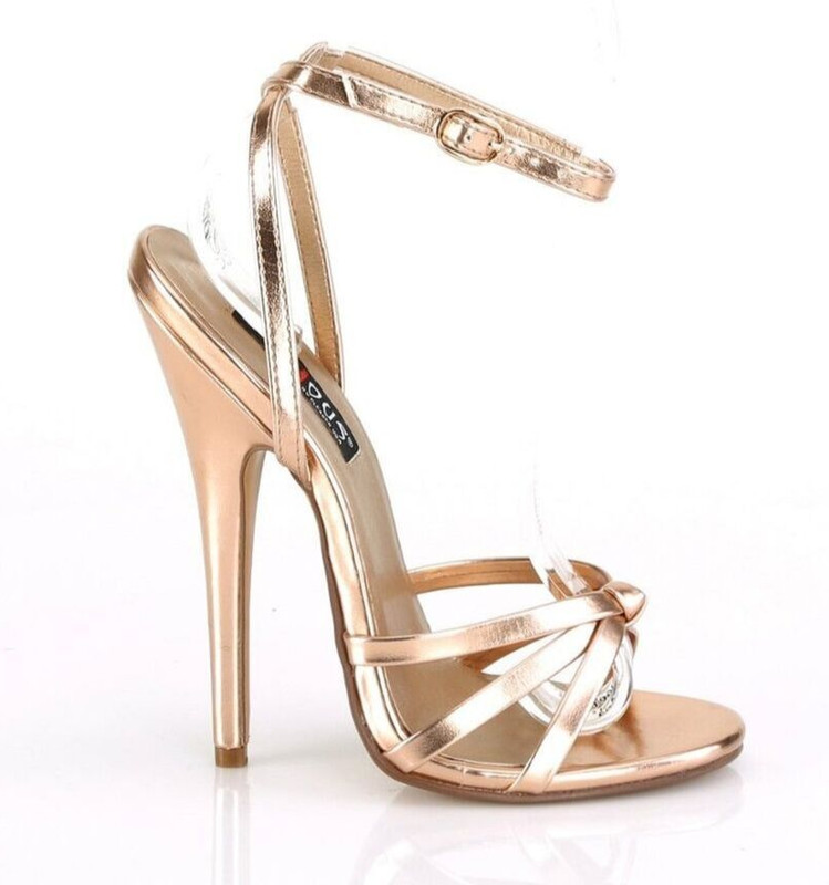 Domina 108 Rose Gold High 6″ Spike Heels Ankle Strap Stiletto Shoes