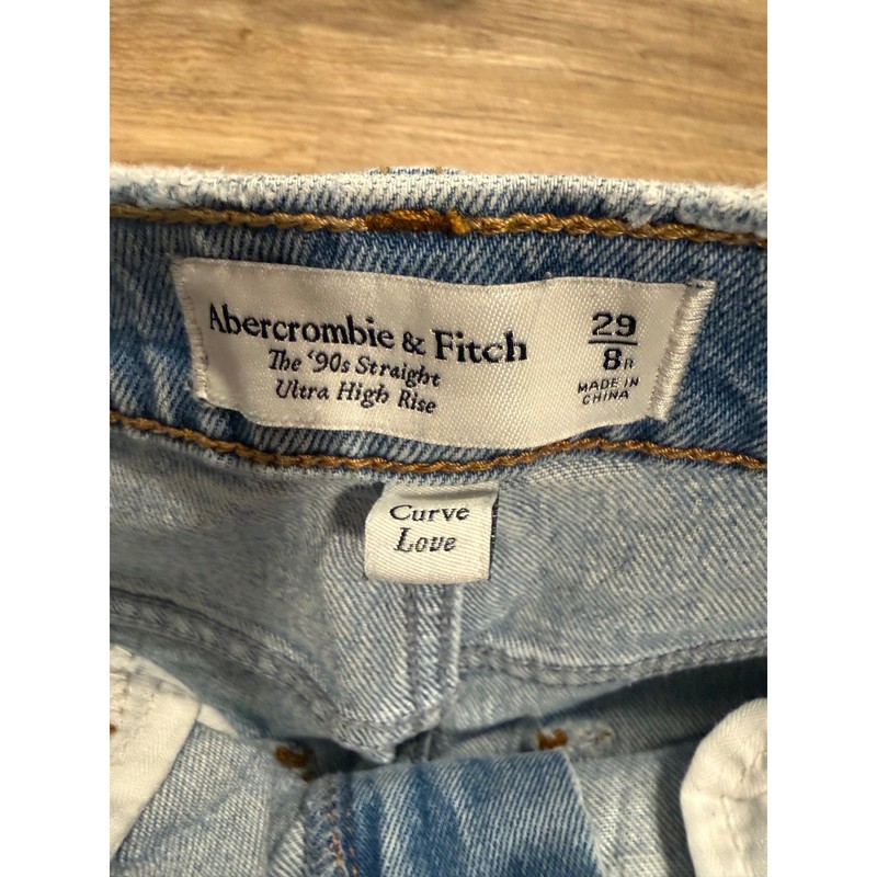Abercrombie Curve Love The 90s Straight Ultra High Rise Distressed Jeans 29 8R gallery