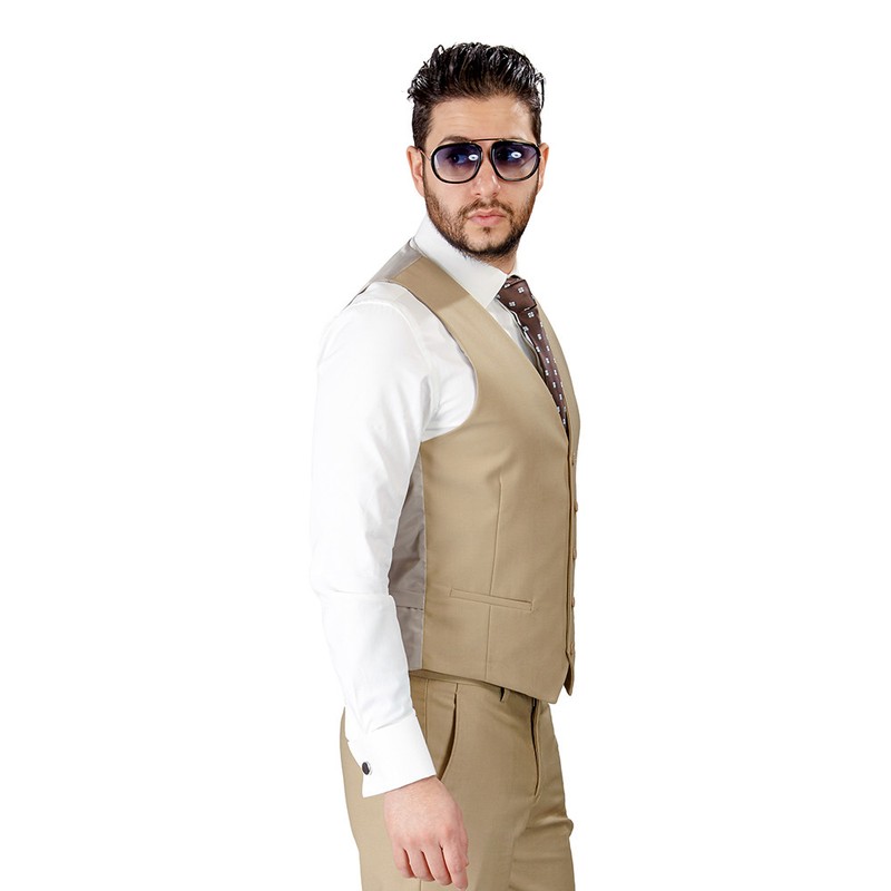 Tan Beige Slim Fit Men Suit 2 Button Notch Lapel Azar Man Vest Optional 4030-10 gallery